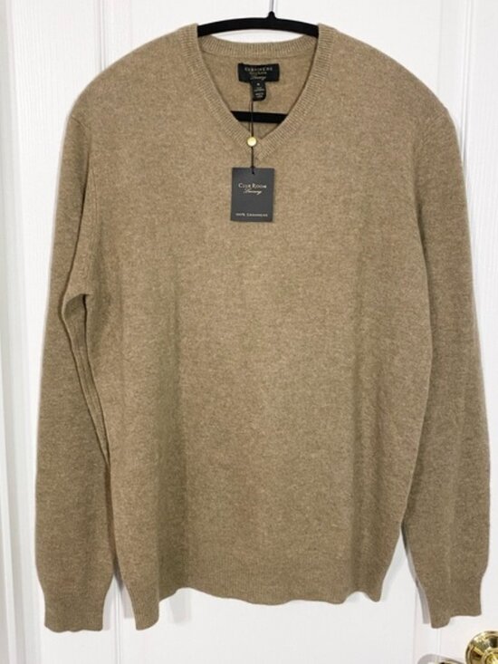 NWT CASHMERE Club Room Luxury V-Neck Sweater, Tan, Men's M - Picture 1 of 7